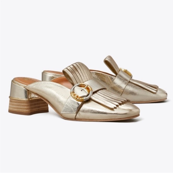 Tory Burch logo gold mule NEW - Picture 1 of 10